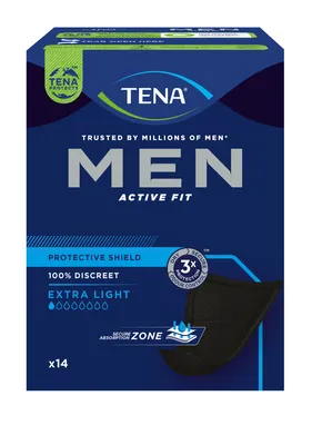 Zdjęcie produktu dla 8x TENA Men Active Protective Shield Extra Light podpaski na nietrzymanie moczu | opakowanie (14 sztuk)