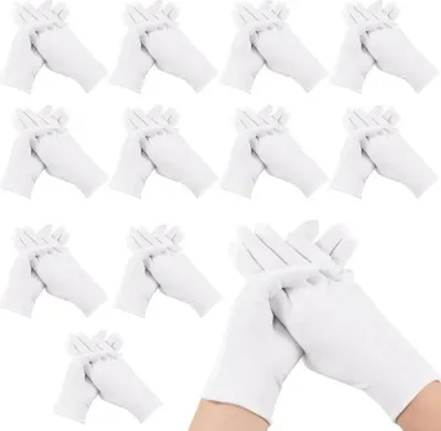 Produktbild von e weiße Baumwollhandschuhe – 12 Paar – Schutzhandschuhe – Feuchtigkeitsspendende Handschuhe – Einheitsgröße