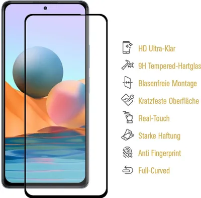 Produktbild von 2x 9H Hartglas für Xiaomi Redmi Note 10 FULL COVER Panzerfolie Displayschutz SW Panzerglas Schutzglas Schutzfolie