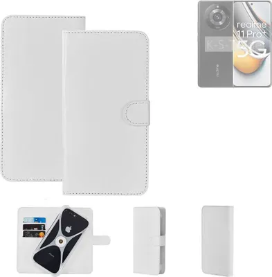 Produktbild von K-S-Trade Handy Hülle Schutz Hülle kompatibel mit Realme 11 Pro+ Cover Case Bookstyle Bumper weiß 1x