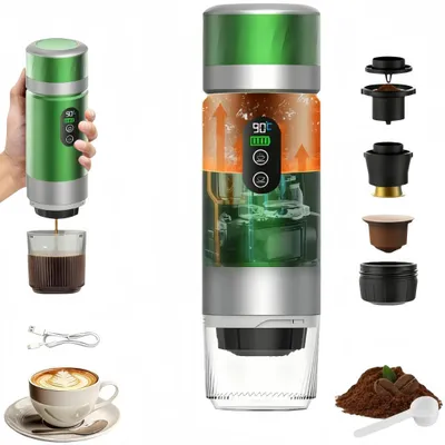 Tragbare Kaffeemaschine 20Bar, 3-in-1 Elektrische Reisekaffeemaschine,  Kaffeemaschine, Kompatibel mit Espressokapseln und gemahlenem Kaffee (Grün)