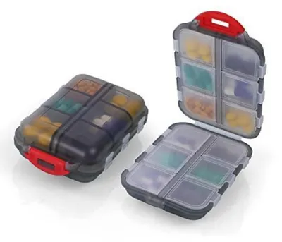 Zdjęcie produktu dla Pudełko na tabletki na 7 dni, 12 przegródek, kolor szary, wykonane z materiału odpornego na wilgoć