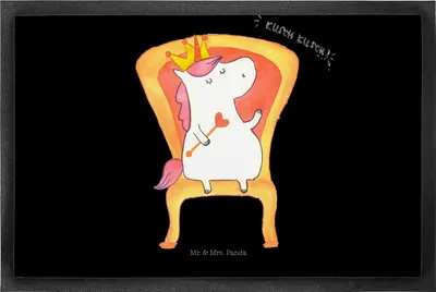 Produktbild von Mr. & Mrs. Panda Schuhabstreifer Einhorn König 50 x 75 cm - Schwarz - Geschenk, Schmutzmatte, Bundeskanzler, fußmatte, Präsident, Unicorn, flurmatte, Bodenvorleger, Krone