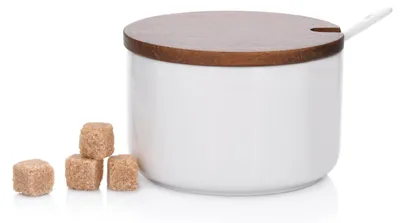 Imagen del producto de Azucarero de porcelana con diseño de acacia, incluye cuchara
