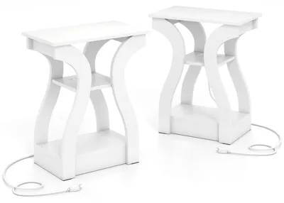 Obrázek produktu pro KOMFOTTEU, sada dvou přistavných stolů s nabíjecí stanicí, boční a noční stolky se 3 úrovněmi, USB porty a zásuvkami, moderní konferenční stolek do obývacího pokoje a ložnice, černý/bílý