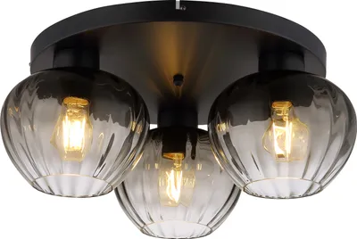 Produktbild von NOWA Deckenleuchte Metall schwarz matt, Glas rauchfarben, ø: 450mm, H: 205mm, exkl. 3x E27 60W 230V