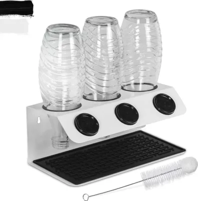 Produktbild von NATUMO® Flaschenhalter für SodaStream, 3er Flaschenständer & Abtropfhalter mit Wandhalterung, inkl. Flaschenbürste - passend für SodaStream Crystal - Weiß