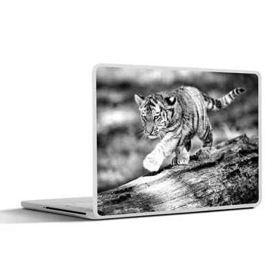 Produktbild von MuchoWow® Laptop Aufkleber Sticker Cover Tiger - Baum - Junge - Schwarz - Weiß 36.5x27.5 cm - Laptop-Sticker