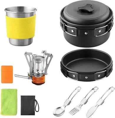 Image de Batterie de cuisine de camping légère, 12 pièces, en aluminium anodisé