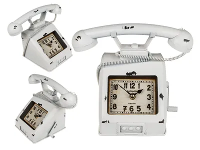 Produktbild von Tischuhr Vintage Telefon aus Metall 26x15x20 cm in weiß Shabby chic Deko