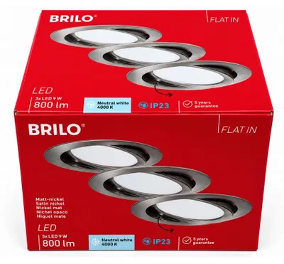 Produktbild von Modernes Briloner FLAT IN LED Einbauleuchten 3er-Set Modell 7116-432 Nickel matt
