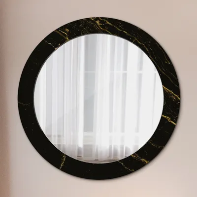 Produktbild von Ø70cm Spiegel - Glasrahmen mit Aufdruck - Wandspiegel Schlafzimmer - Schwarz Marmor