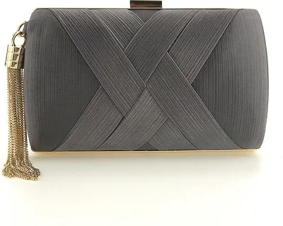 Produktbild von Grau Damen Clutch Abendtasche Elegant Handtasche Kettentasche mit Quasten Anhänger für Hochzeit