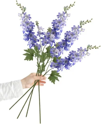 Productafbeelding van Kunstbloemen Ridderspoor - Set van 4 - Zijden Nepbloemen 84 cm - Lange Steel - Blauw