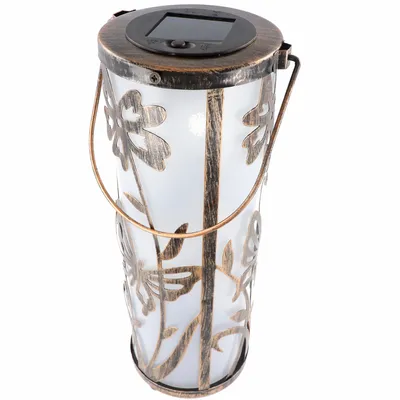 Immagine prodotto di Lampada da tavolo decorativa a LED solare in metallo con 5 LED bianchi caldi, inclusa batteria sostituibile
