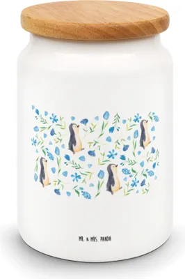 Produktbild von Mr. & Mrs. Panda Vorratsdose Pinguinliebe Design - Weiß - Geschenk, Blumen, Kaffeedose, Aquarell, Pinguin, Pinguine, Muster, Blaue, zuckerdose, Dose, Vorratsbehälter