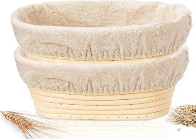 Productafbeelding van Unyqoos® Set van 2 ovale gistmanden van onbewerkt riet, met een linnen binnenvoering – ideaal voor het bakken van zuurdesembrood