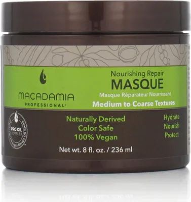 Productafbeelding van Macadamia Voedend Masker 250ml, 250 ml, Voor dames, Gekleurd haar, Beschadigd haar, Droog haar, Tegen kroes, Voor elasticiteit, Hydraterend, Hydraterend, Voedend, Beschermend, Versterkend, Arganolie, Glycerine, Macadamia-olie, Doseerder