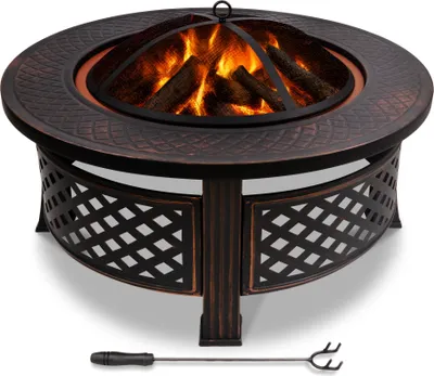 Produktbild von VOUNOT® Metall Feuerschale Ø 81cm mit Funkenschutz und Schürhaken, Schwarz