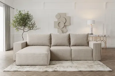 Produktbild von Ecksofa Sofa mit Schlaffunktion ESTELLE in Stoff Poso Beige Ottomane Links