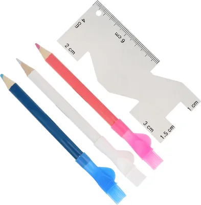 Image de Crayon à coudre, Règle métallique portable, Pied à coulisse manuel, Crayon de tailleur, Règle à coudre, Accessoire de couture, Crayon de tailleur avec pinceau, Accessoire de machine à coudre multifonctionnel pour le bricolage