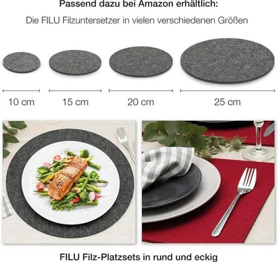 Productafbeelding van Set van 4 Ronde Vilt Onderzetters - Tafelbeschermers Ø 20 cm voor Glazen en Drankjes