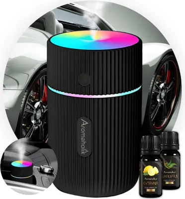 Image de Diffuseur d'arômes USB noir pour voiture - Humidificateur LED + huile
