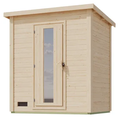 Produktbild von Karibu 38 mm Saunahaus Melo 1 naturbelassen mit Ofen 9 kW integrierte Strg