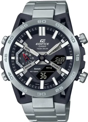 Produktbild von Casio Edifice ECB-2000D-1AEF Herren Uhr, Solar, Bluetooth, Android & iOS, Super Illuminator, Sportlich, Karbon-Gehäuse, Edelstahl-Armband, Mineralglas, Schwarz/Silber Gehäuse, Silber Armband, Grau Zifferblatt, 47,8 mm x 51 mm x 10,8 mm, 125 g