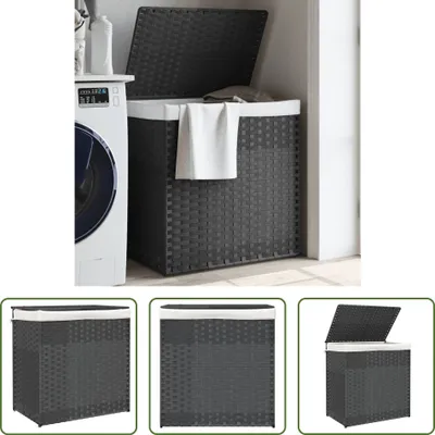Zdjęcie produktu dla The Living Store Kosz na pranie z 2 przegrodami Szary 53x35x57 cm Poli rattan