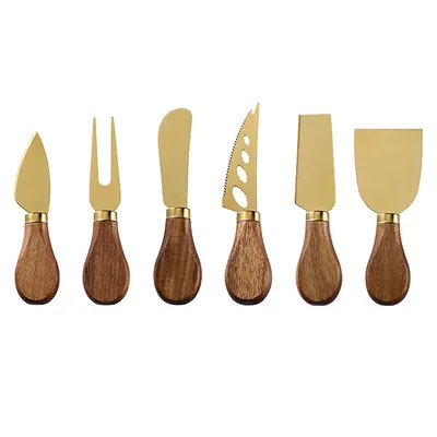 Produktbild von Käsebesteck-Set aus Edelstahl,6-teiliges Set, Käsemesser，Käseschneider, Käsemesser-Set, Messer, Hartkäsemesser, Käsegabel,  Gold