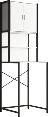 Image de Armoire de surconstruction en métal | Machine à laver | Dimensions: 189 x W. 64 x D. 48 cm | Parties latérales en métal | Corps en bois et mur arrière | 1 grande et 2 petites étagères | 2 portes tournantes - Edino