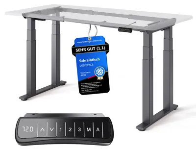 Produktbild von DESKSPACE Höhenverstellbarer Schreibtisch elektrisch mit leisem Dual-Motor – stabiles 4-Bein-Gestell (Schwarz Gestell)
