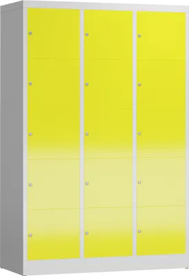 Produktbild von ClassiX Schließfachschrank lichtgrau, zinkgelb X-523536, 15 Schließfächer 118,5 x 50,0 x 180,0 cm