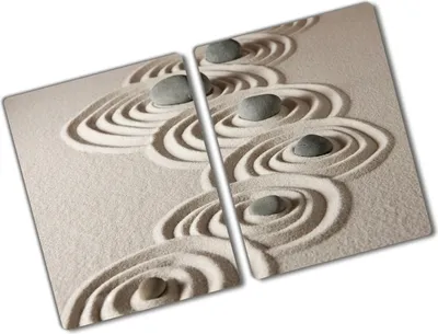 Produktbild von Tulup Glas Herdabdeckplatte - 2x40x52 cm - Glaskeramikkochfeld-Abdeckung Spritzschutz Glasabdeckplatte Kochplattenabdeckung und Schneidebrett - Zweiteilig - Kunst: modern & klassisch - Zen Steine Sand - Beige
