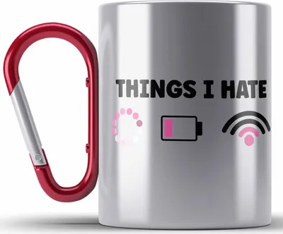 Produktbild von Trendation - Lustige Programmiererin Computer Gaming Geschenk Edelstahl Tasse Karabiner Things I Hate Karabiner Edelstahl Tasse Karabiner Edelstahl Geschenkidee (Rot)