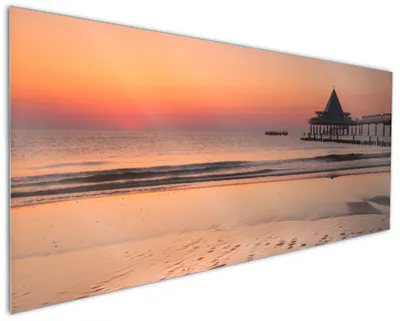 Produktbild von Wallario Küchenrückwand aus Glas, Größe: 125 x 50 cm, Motiv: Strand am Abend - Seebrücke am Ostseebad Heringsdorf | Spritzschutz | abwischbar | pflegeleicht | in