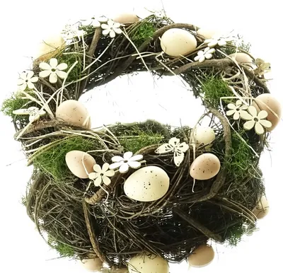 Produktbild von nature trends Osterkranz Reben mit Eiern Holzblumen & Schmetterlingen Ø 34 cm
