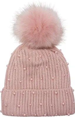 Produktbild von styleBREAKER Damen Strick Bommelmütze Perlen Fleece Futter, Altrose