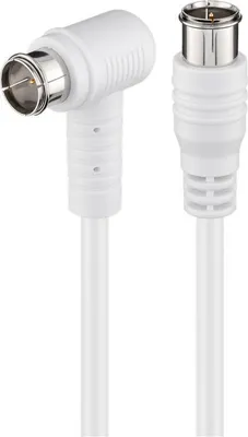 Produktbild von Goobay Gewinkeltes SAT Antennenkabel (80 dB), 2x geschirmt, 3.5 m, Weiß - F-Stecker (Quick) > F-Stecker (Quick) 90° (vollständig geschirmt)