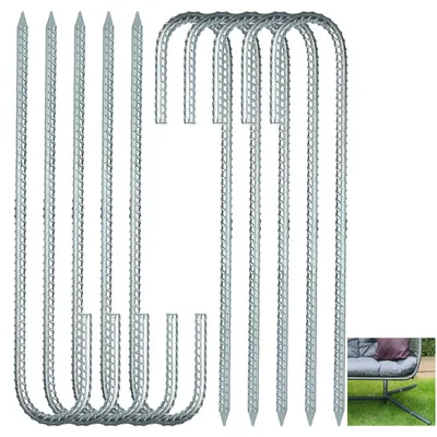 Immagine prodotto di Omgoods - Picchetti a J da 30 cm, acciaio zincato - 10 pezzi - Picchetti a J - Picchetti da giardino - Ancoraggi per trampolini - Resistenti alla ruggine - Picchetti