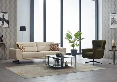 Produktbild von Sofagarnitur Dreisitzer Sofa 3 Sitz Stoffsofa Polstersofa Beige Sessel