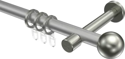 Produktbild von Interdeco Gardinenstange / Vorhangstange Silbergrau / Edelstahl-Optik, Typ Prestige Luino (Kugel), 20 mm Ø 1-läufig, 160 cm