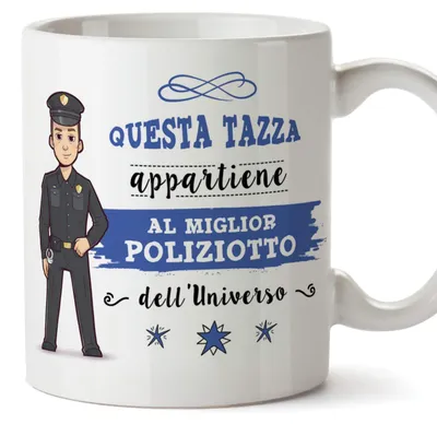 Keramikbecher Polizei-Motiv 350 ml, spülmaschinengeeignet