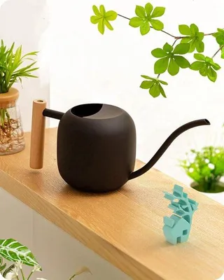 Produktbild von Famanu Gießkanne Edelstahl mit Holzgriff - 1,2L - schwarz