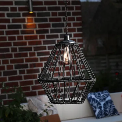 Produktbild von LED Solar Hängeleuchte - Kunststoffseil - 1 warmweiße LED - H: 47cm - D:38cm - Lichtsensor - schwarz