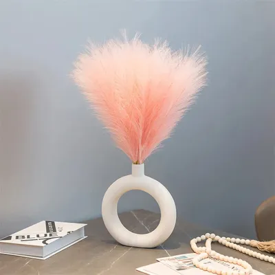 Zdjęcie produktu dla zestaw 6 traw pampasowych 45 cm Naturalne suszone kwiaty Phragmites Suszone kwiaty Dekoracja ogrodowa Dekoracja ślubna Dekoracja na przyjęcie domowe, różowy