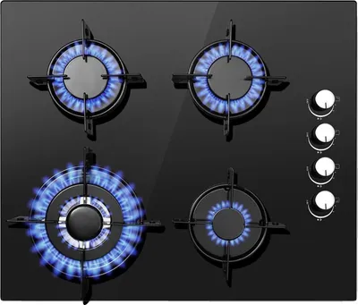Image de Table de cuisson à gaz, configuration 4 brûleurs, allumage électronique, design élégant en verre