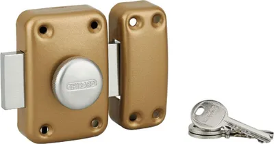 Image de Verrou à bouton Apache pour porte d'entrée, cylindre 50mm, acier, 3 clés, époxy or - THIRARD