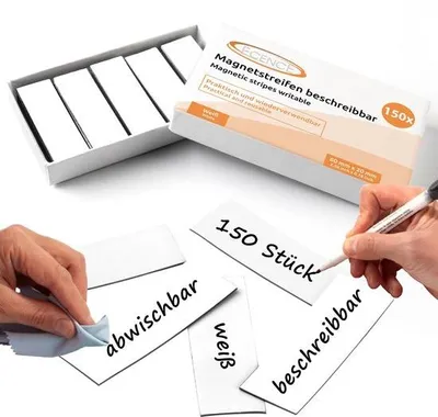 Produktbild von Magneetstrips, 150 stuks, 60x20mm, magnetische borden, snijdbare magnetische etiketten voor whiteboards, koelkasten, wit